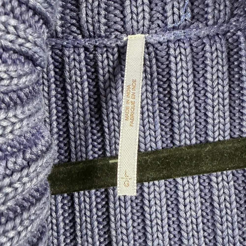 Free People Ryanne Long Haul Chunky Knit Cardigan Blue Ribbed Belt Heavy Boho L
